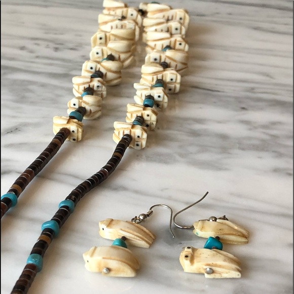 Jewelry - Native American Frog Fetish Necklace Earring Set